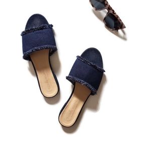 Niccolo Vacari Denim Fringe Italian Slide Sandals